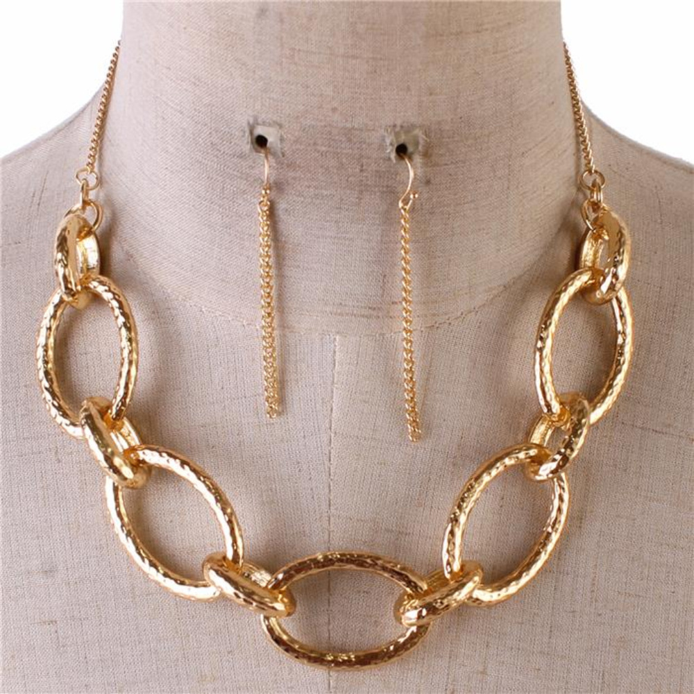 Gold Tone Connected Hoop Necklace Earring Set